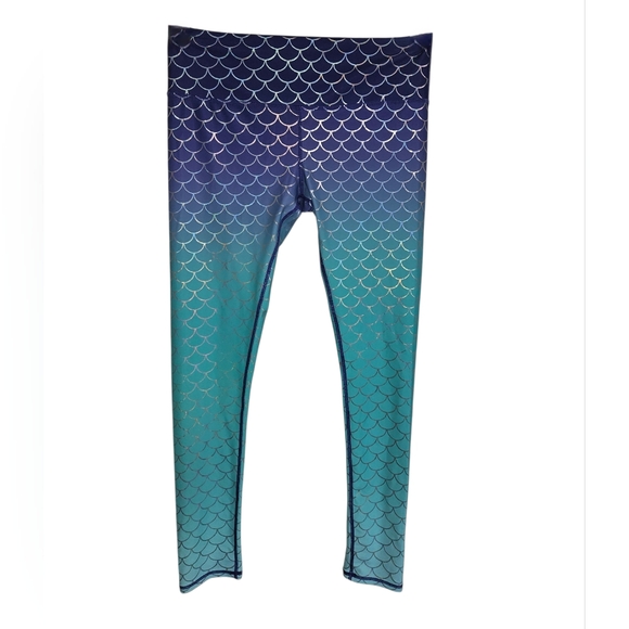 Disney Ariel Little Mermaid Purple & Teal Ombre Mermaid Metallic Leggings Size M - Picture 2 of 6